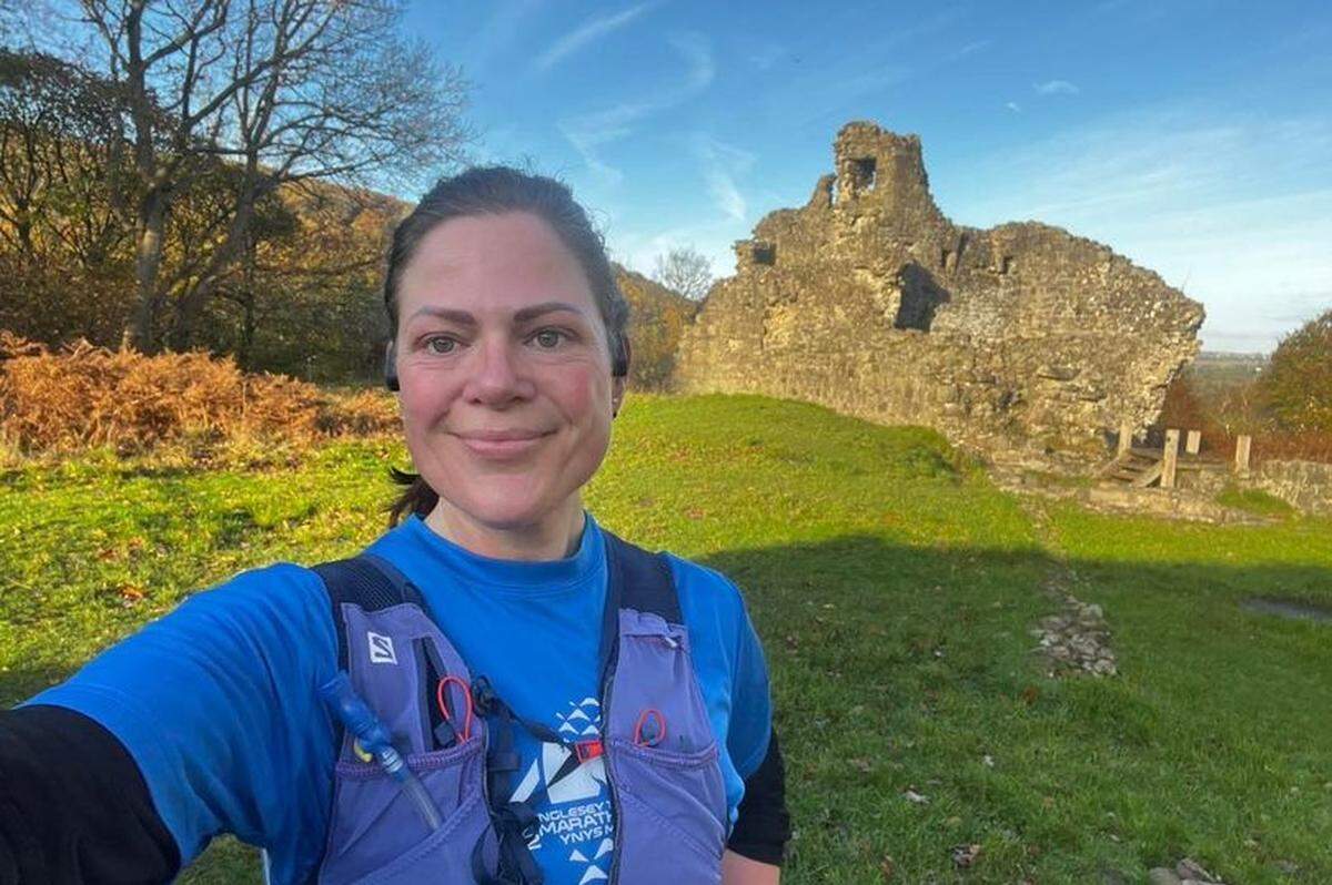 Helen Ryvar, 42, of Wales in the United Kingdom, is shown in a Facebook photo during one of her runs. She will compete in the half-marathon portion of the Miami Marathon on Sunday, Jan. 29, 2023, and it will be her world-record 274th consecutive day of running the 13.1-mile distance.