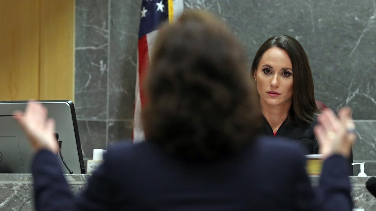 Sun Sentinel attorney Dana McElroy addresses Broward Circuit Judge Elizabeth Scherer regarding a school board motion to find the Sun Sentinel in contempt for publishing details of a report on Nikolas Cruz’s education record. Photographed at the Broward County Courthouse in Fort Lauderdale on Wednesday, August 15, 2018.