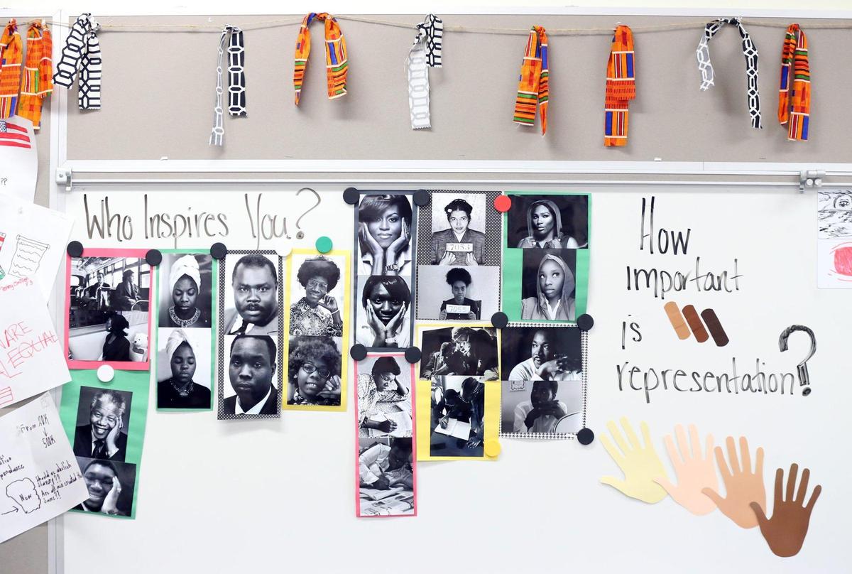 A display on the wall of Norland Senior High School teacher Renee O’Connor on Wednesday, Jan. 26, 2022. 