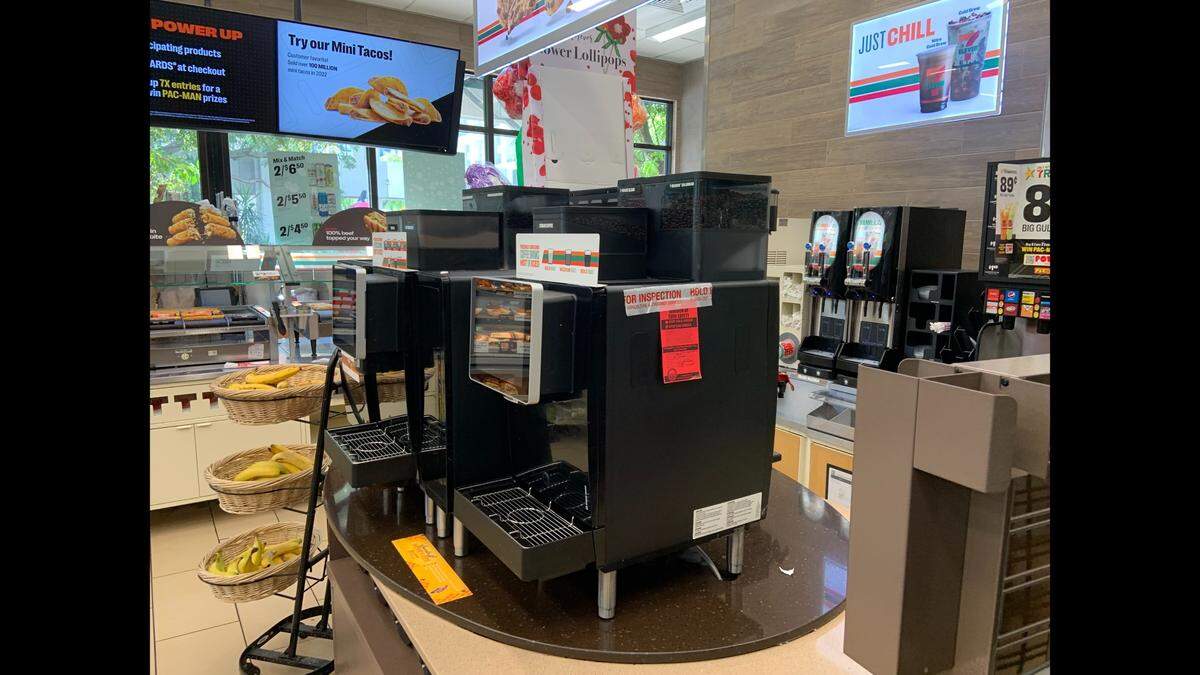 The Stop Use Order on one of the coffee machines at the Brickell 7-Eleven.