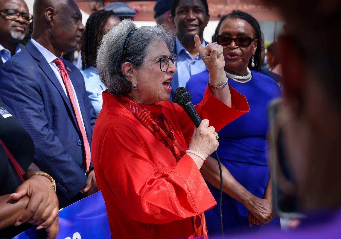 Miami-Dade Mayor Daniella Levine Cava, center, encourages attendees to be active in their support for TPS as Family Action Network Movement (FANM), alongside South Florida partners, led a rally on Sunday, April 26, 2026, calling on federal decision-makers to extend Temporary Protected Status (TPS) for Haitian nationals at the MoCA Plaza in North Miami, Florida.  The mobilization comes at a critical moment as the Supreme Court of the United States prepares to hear oral arguments on the administration's attempt to terminate TPS for Haiti. The decision could place more than 350,000 Haitian nationals at risk of losing protection from deportation and work authorization, threatening the stability of their families. The April 26 event in North Miami is part of a broader series of pre-oral argument mobilizations, including actions in Atlanta on April 18 and in Washington, D.C., in front of the Supreme Court on April 29, coinciding with oral arguments. 