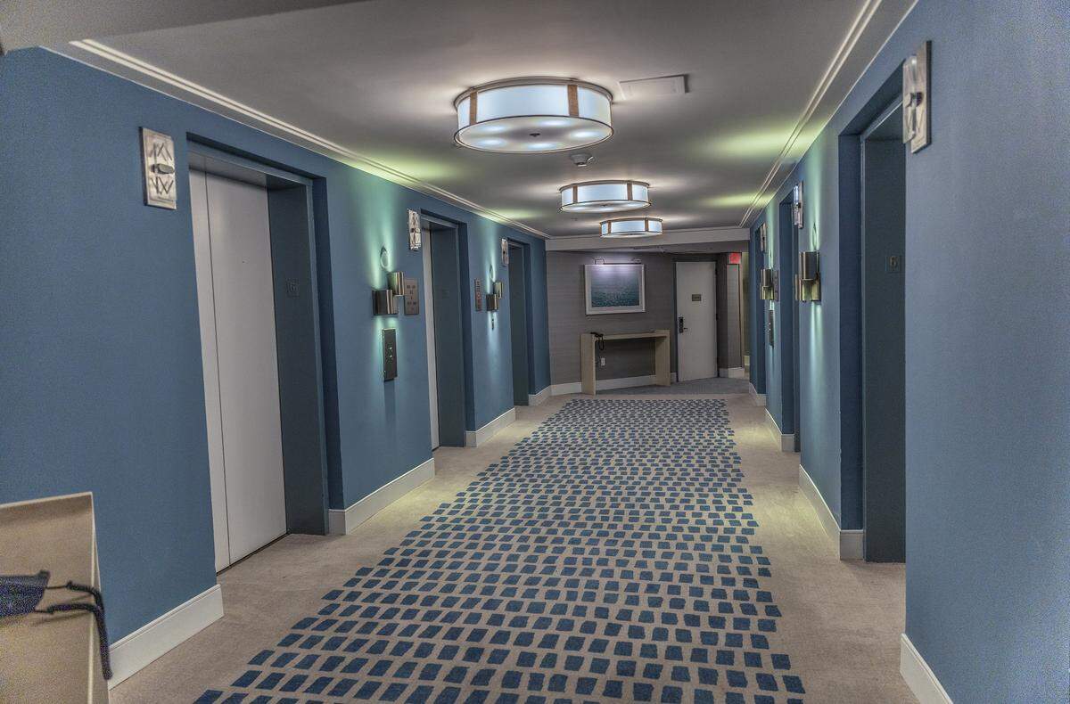 Another view of a redone hallway at the Loews Miami Beach.