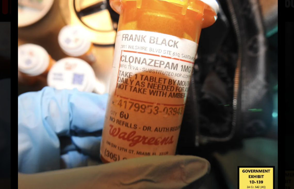 Among the items prosecutors showed jurors in Sean “Diddy” Combs’ sex trafficking trial was this bottle of clonazepam, prescribed from a Walgreens in Miami for ‘Frank Black,” a Combs’ pseudonym