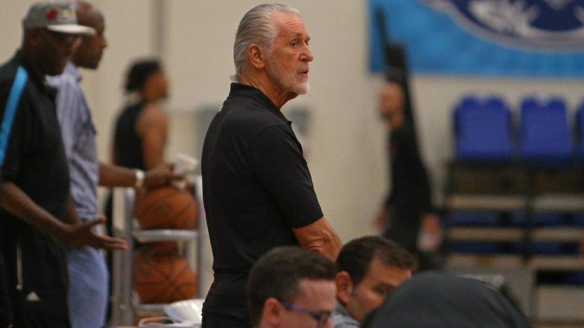 Miami Heat president Pat Riley looks on during practice on the third day of the Miami Heat training camp in preparation for the 2018-19 NBA season at FAU Arena on Thursday, September 27, 2018 in Boca Raton, FL.