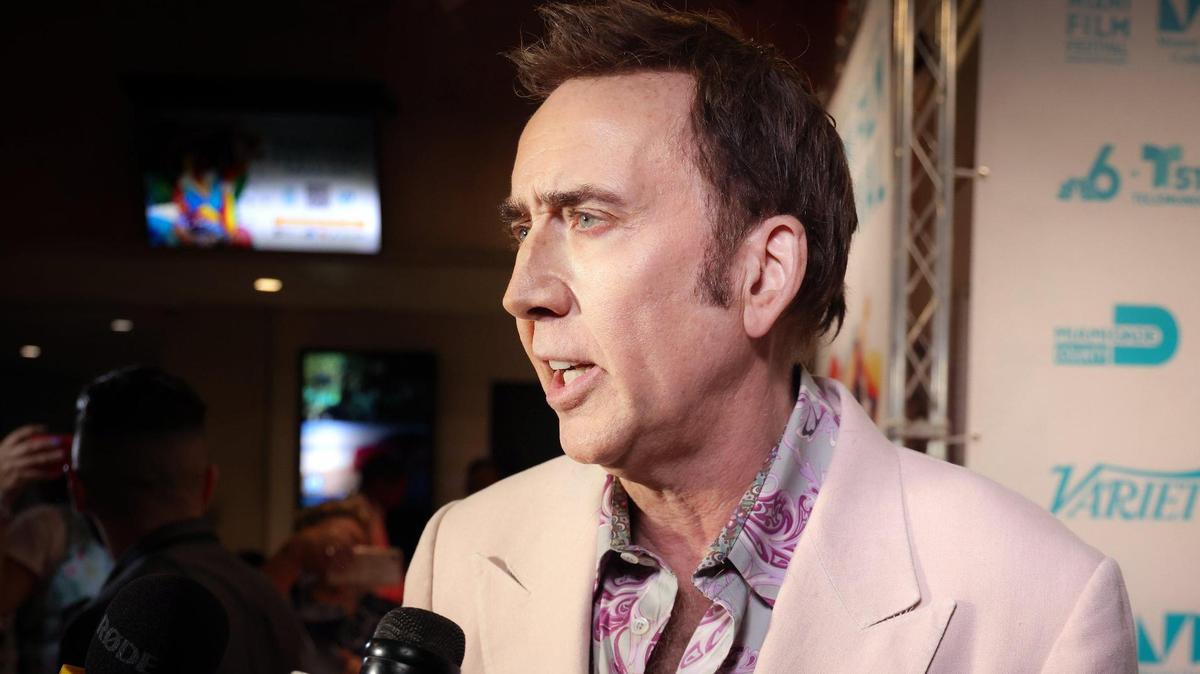 On Sunday, March 5, 2023, Nicolas Cage takes questions from the media as he walks the Red Carpet before receiving Variety’s Legends and Groundbreakers Award at the Miami Film Festival at Miami Dade College in downtown Miami, Florida.