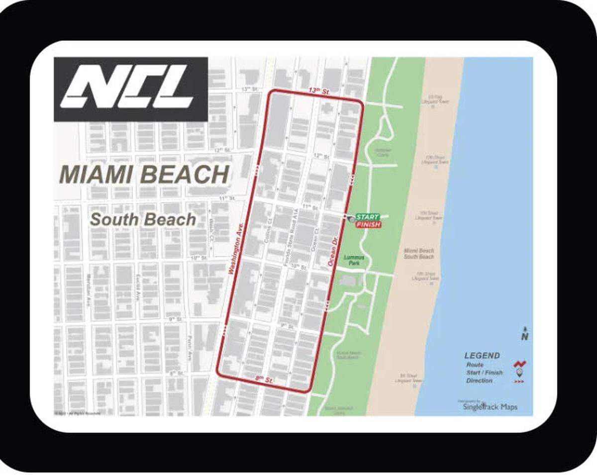 The course of the National Cycling League’s Miami Beach Invitational.