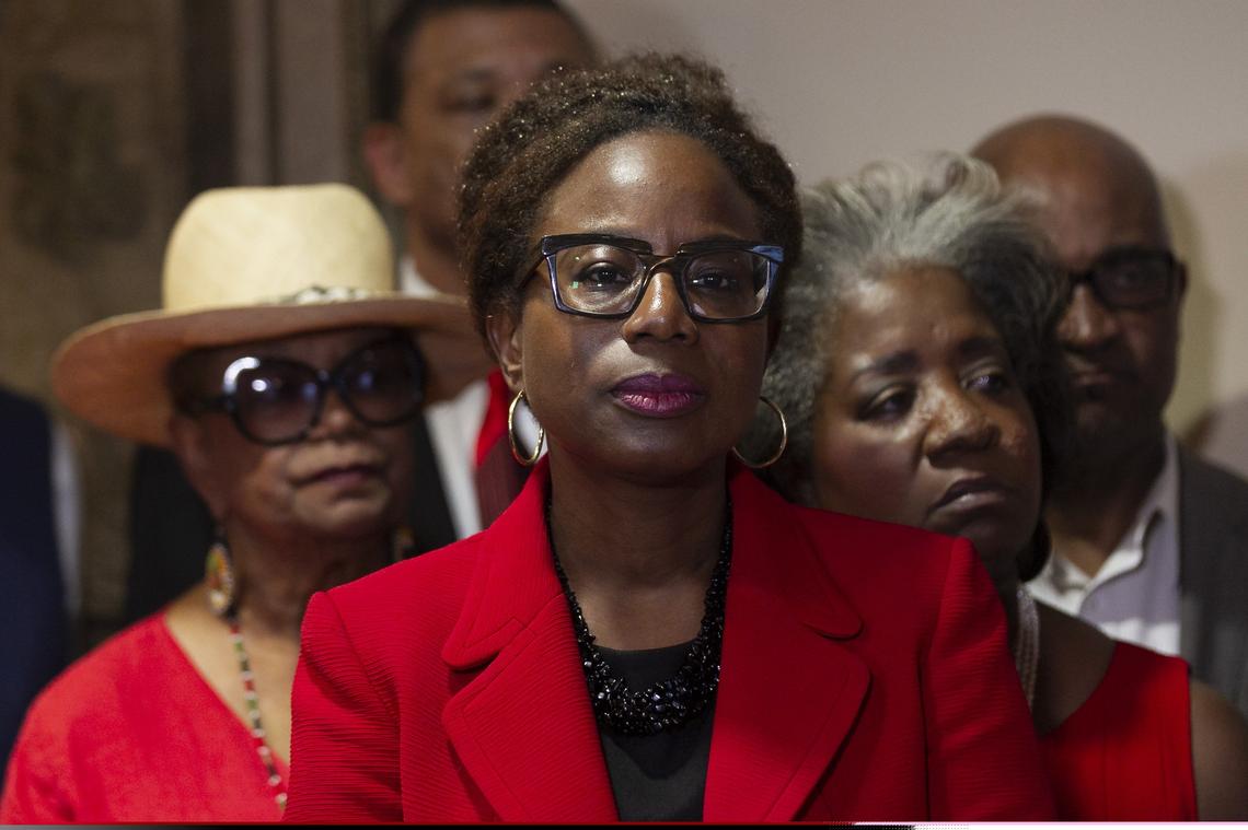 Elections office attorney, Burnadette Norris-Weeks, speaks during a press conference in Fort Lauderdale on Saturday, December 1, 2018. Brenda Snipes announced she is rescinding her resignation after Gov. Rick Scott suspended her Friday.