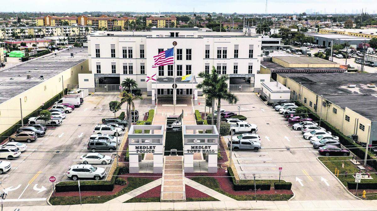 An overhead view of Medley Town Hall on March 10.