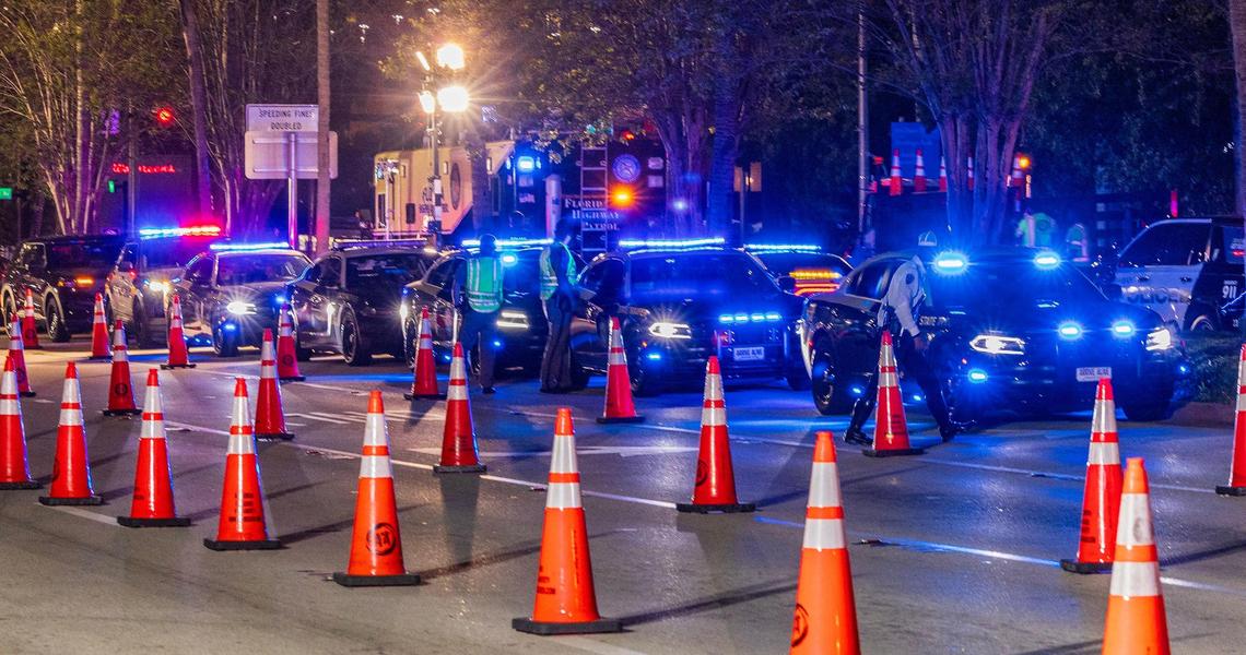 Scene of a DUI checkpoint on Fifth Street during spring break in Miami Beach, Florida, on Friday, March 21, 2025.