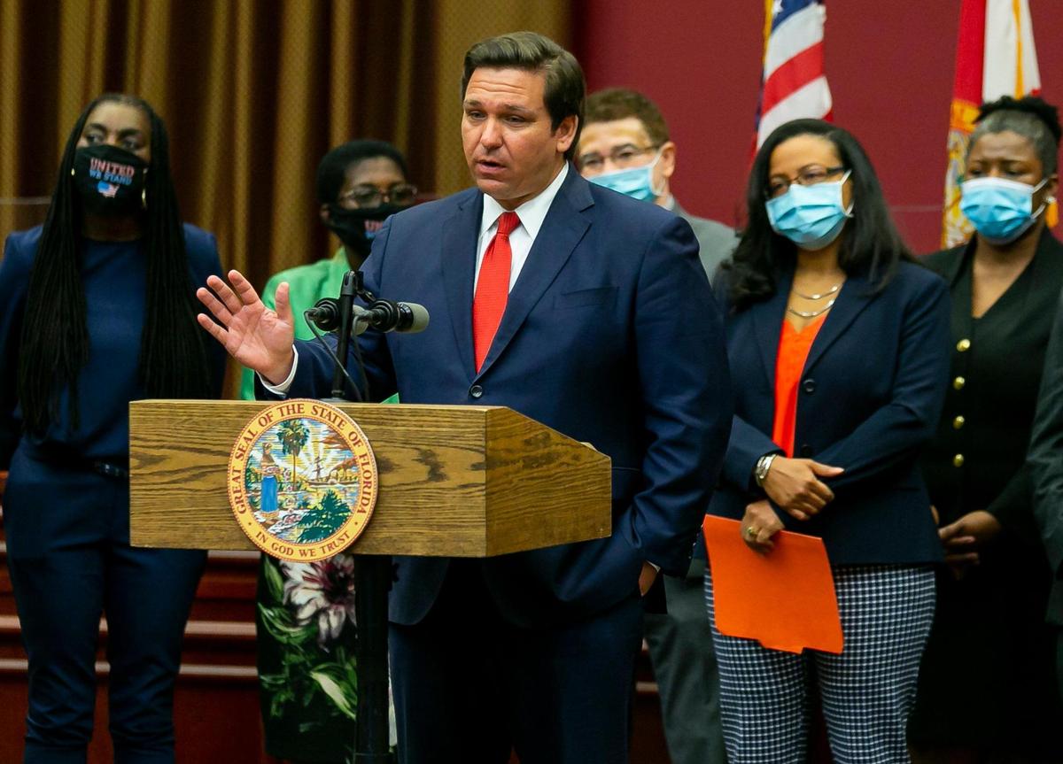 Florida Gov. Ron DeSantis speaks during a press conference in Miramar on Wednesday, Sept. 9, 2020. DeSantis defended his appointment of Palm Beach County Judge Renatha Francis, who has been deemed unqualified by an unanimous court.