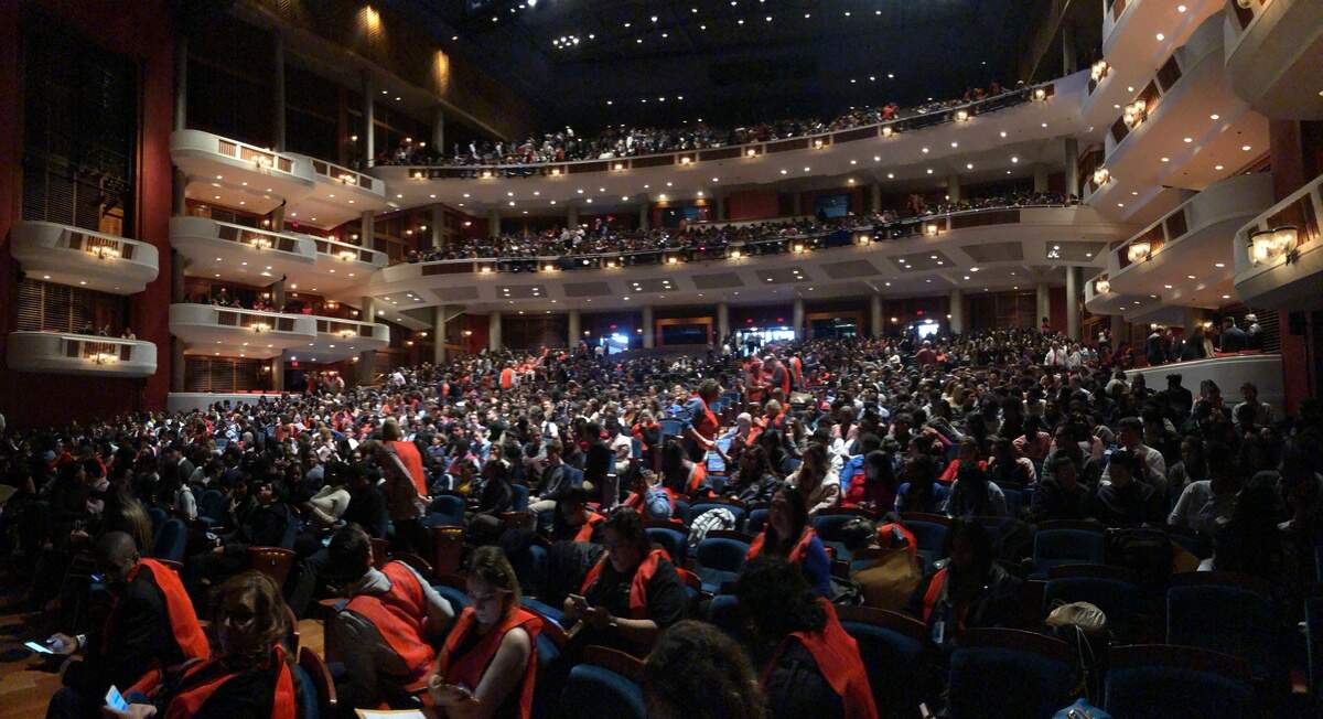 Some of the 2,500 South Florida high school students and teachers at a Hamilton Education Program matinee performance of ‘Hamilton’ at the Broward Center for the Performing Arts on Jan. 16, 2019.