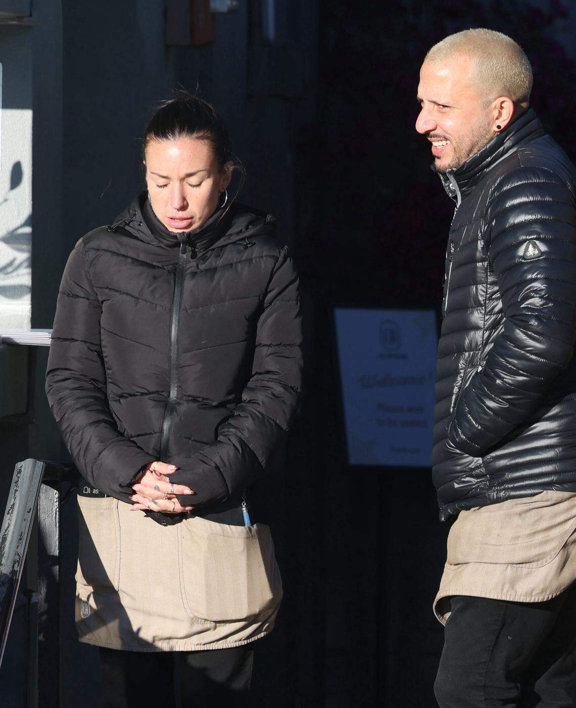 South Beach restaurant employees bundle up on one of the few chilly days in South Florida. 