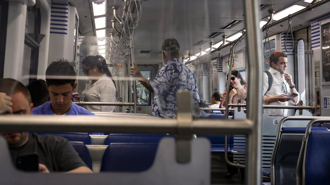 Commuters ride the Metrorail on Wednesday, July 24, 2024.