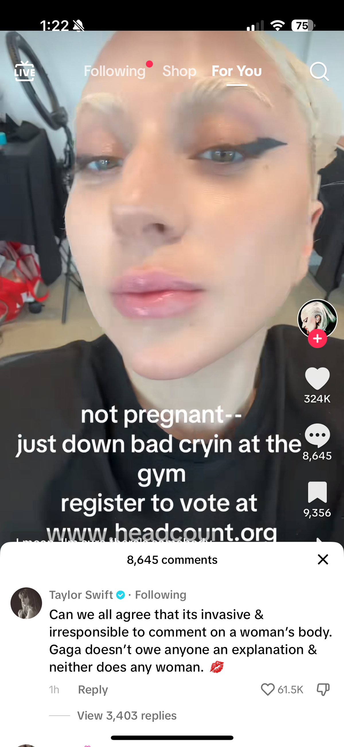 Lady Gaga uses Taylor Swift lyrics to address the pregnancy rumors about her and Swift had her back.