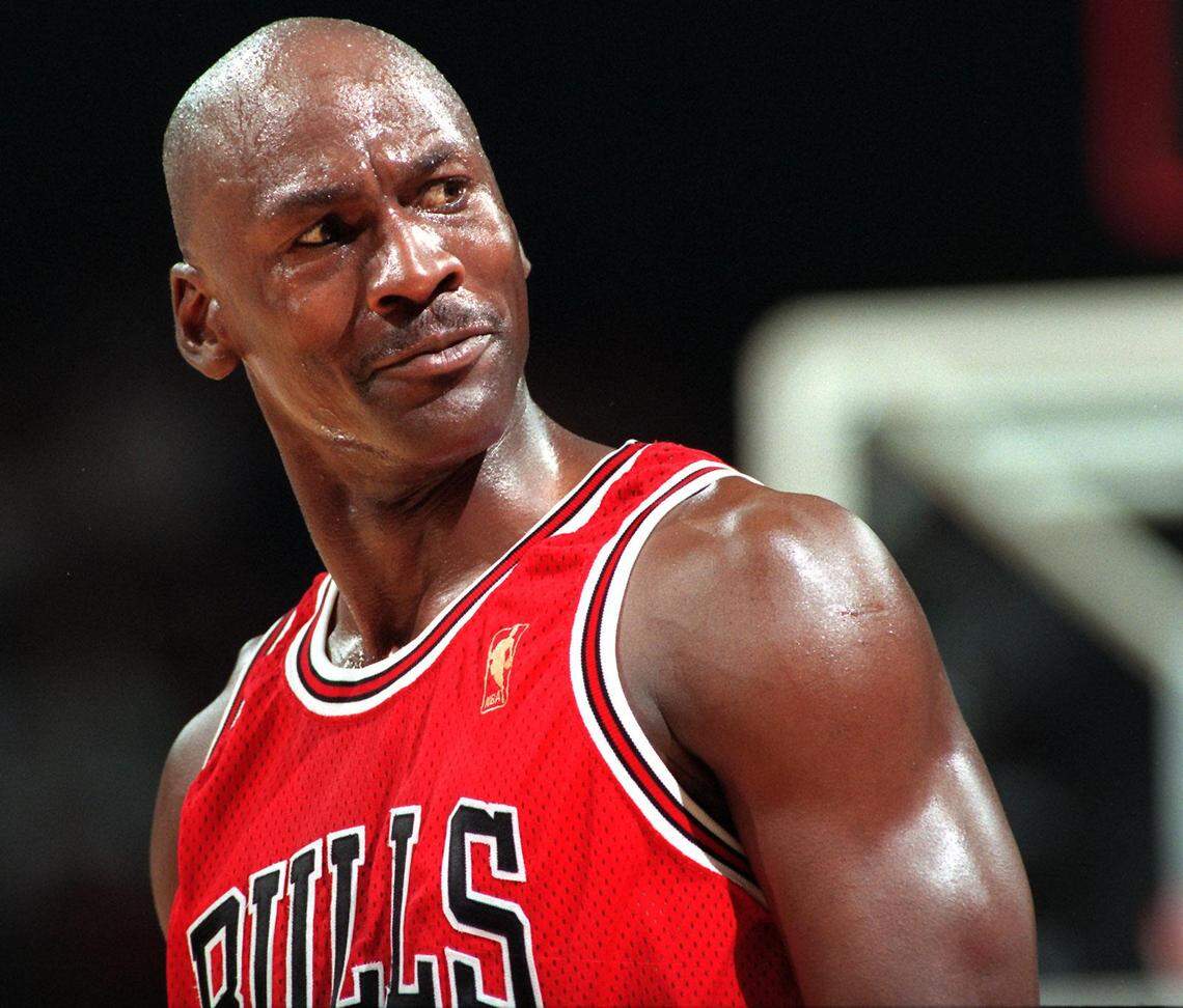 FILE PHOTO - Michael Jordan during the second half. This was not the game where the undermanned Heat squad beat the Bulls.