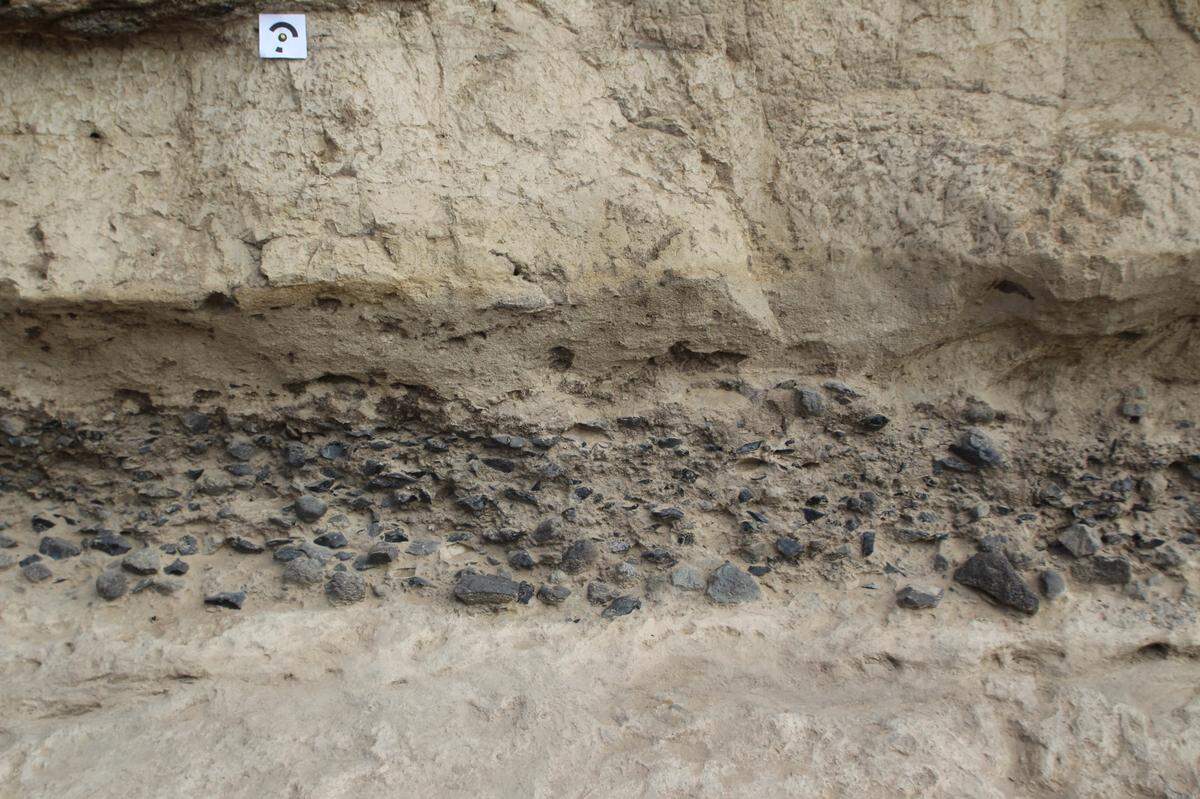 The rock layer where the “workshop” and tools were found.