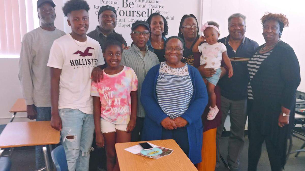 “Family Circle” 2019 family reunion planning meeting in March. Back row from left to right: Michael Fields, Thomas Simmons, Leroy Middleton, Quinella Richards, April Richards, Leeah Lewis, William Richards Jr. and Elizabeth W. Wells. Front row: Akhu Black, Meri Black and Barbara J. Richards-Finn.