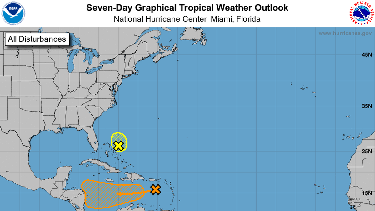 The National Hurricane Center was monitoring two tropical disturbances in the Atlantic Ocean on Monday, Oct. 30, 2023.