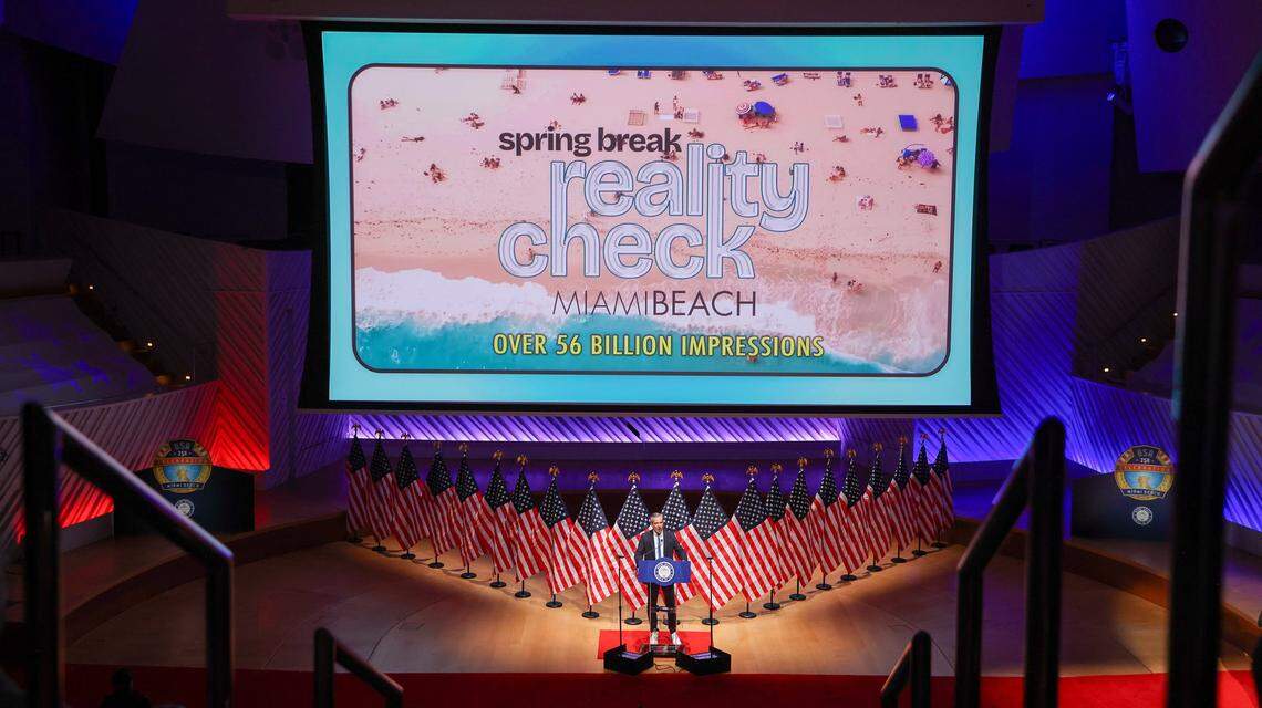 Miami Beach Mayor Steven Meiner delivers his annual State of the City address on his Spring Break initiatives that have made Miami Beach more attractive as a healthy destination and business- and family-friendly on Wednesday, February 4, 2026, at the New World Center in Miami Beach, Florida. 