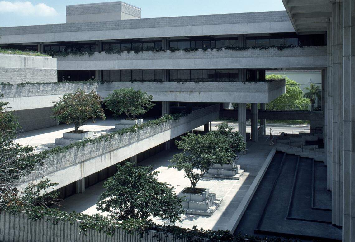 The 1979 U.S. Courthouse in downtown Fort Lauderdale, designed by late architect William Morgan, features a terraced, public interior courtyard. The fate of the architectural landmark is uncertain as the federal government unveils plans for a $190 million courthouse on a new site on the Tarpon River.