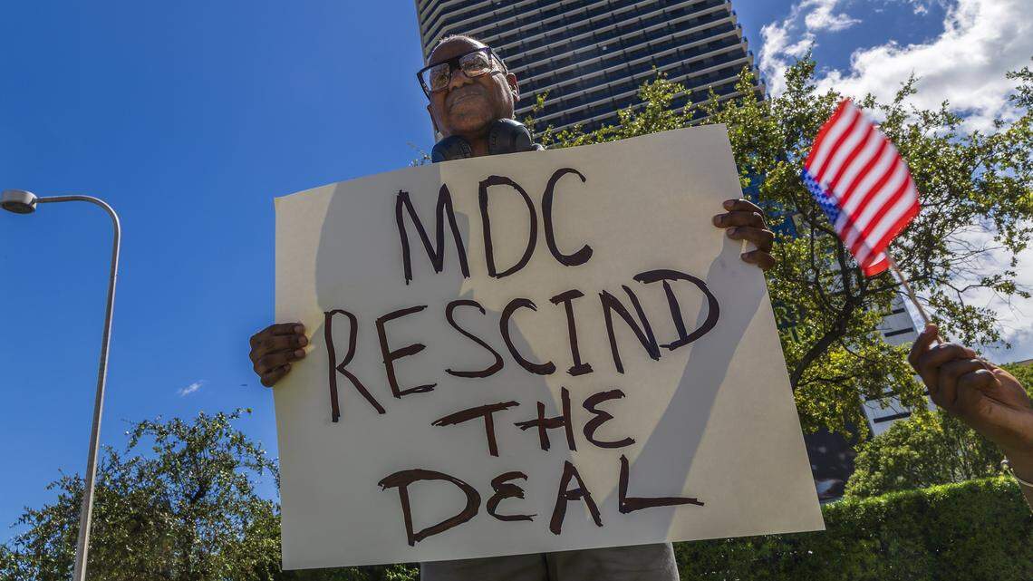 Miami-Dade resident William B. was among a group of people that attended a protest next to the Freedom Tower, lead by Retired Prof. Marvin A Dunn against giving Miami Dade College property to be used for the Trump presidential library on Monday September 29, 2025.