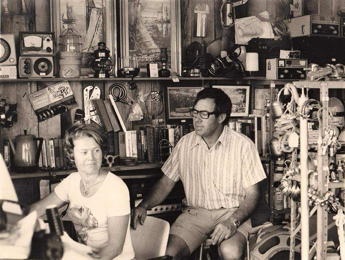 Cliff and Maggie Hunt at The Lazarette in Harbor West, Fort Lauderdale. The couple, who sailed from Canada around the world together, founded the boating consignment shop in 1975. Two years later, they renamed the store Sailorman.