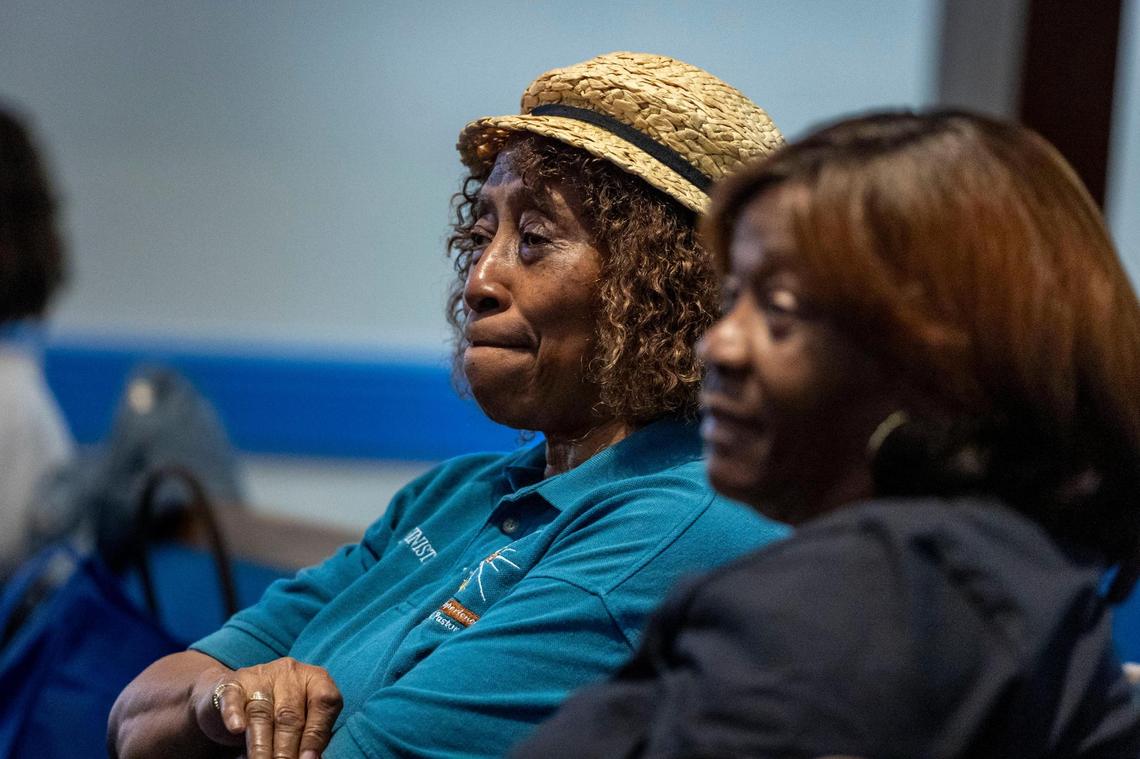 Miami, Florida, February 27, 2024 - Members of the congregation of New Shiloh Missionary Baptist Church listen to Pastor Alfonso Jackson Jr. talk about the importance of Black History month during a Tuesday Mid-week Service.