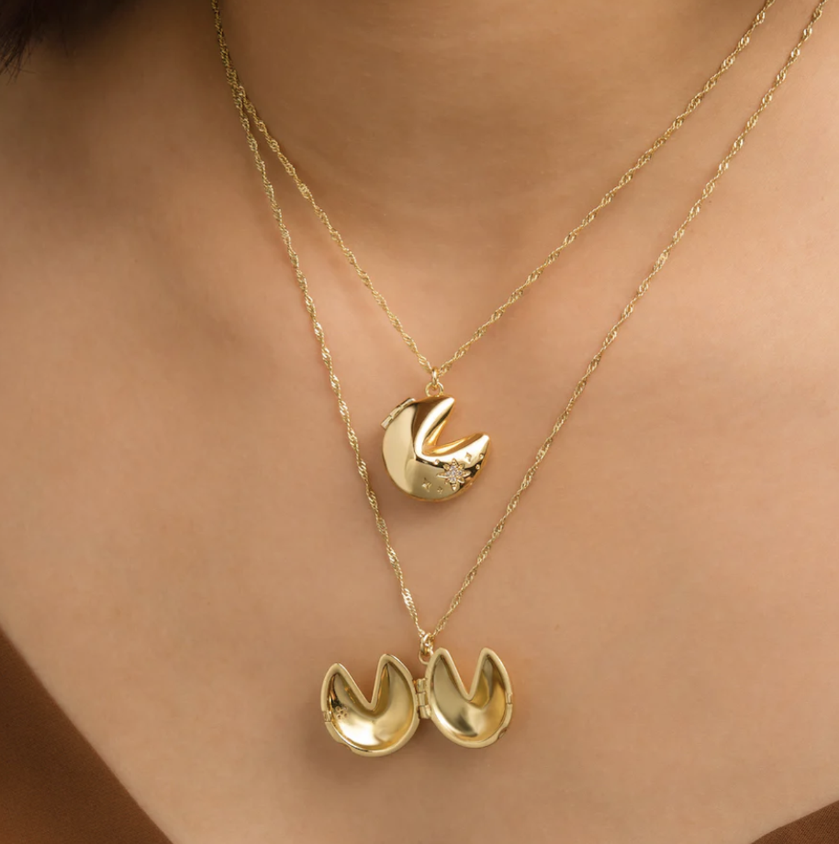 Wanderlust + Co Fortune Cookie Gold Locket Necklace