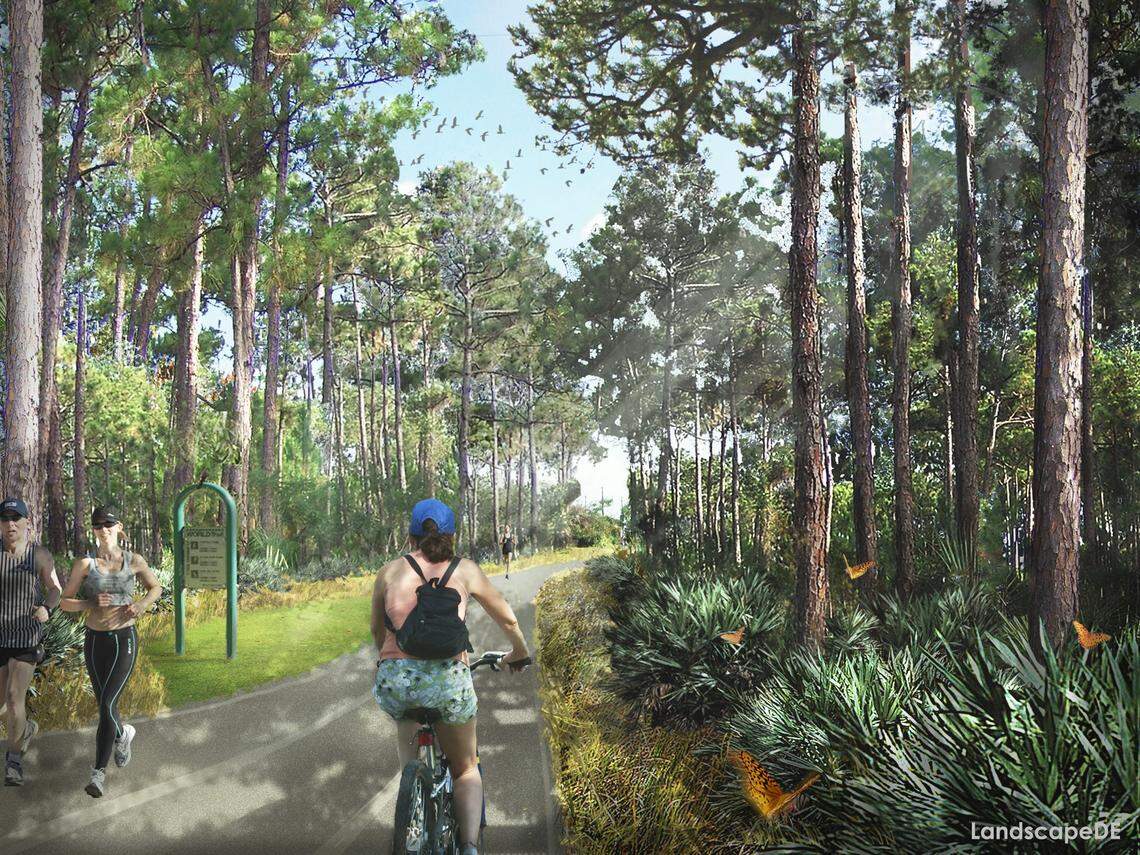 A conceptual rendering shows a park-like section of the planned Ludlam Trail.