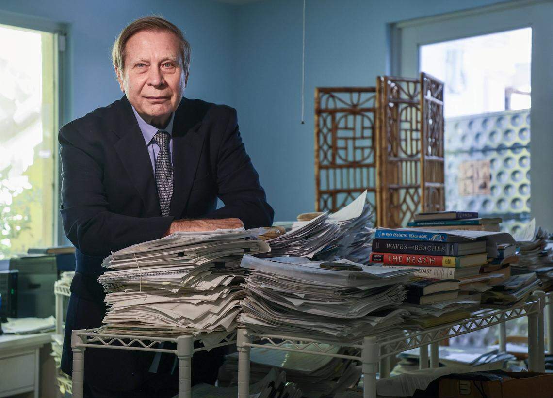 Stephen Leatherman, coastal expert at FIU is photographed at his home office on Thursday, November 20, 2025, in Miami, Florida.