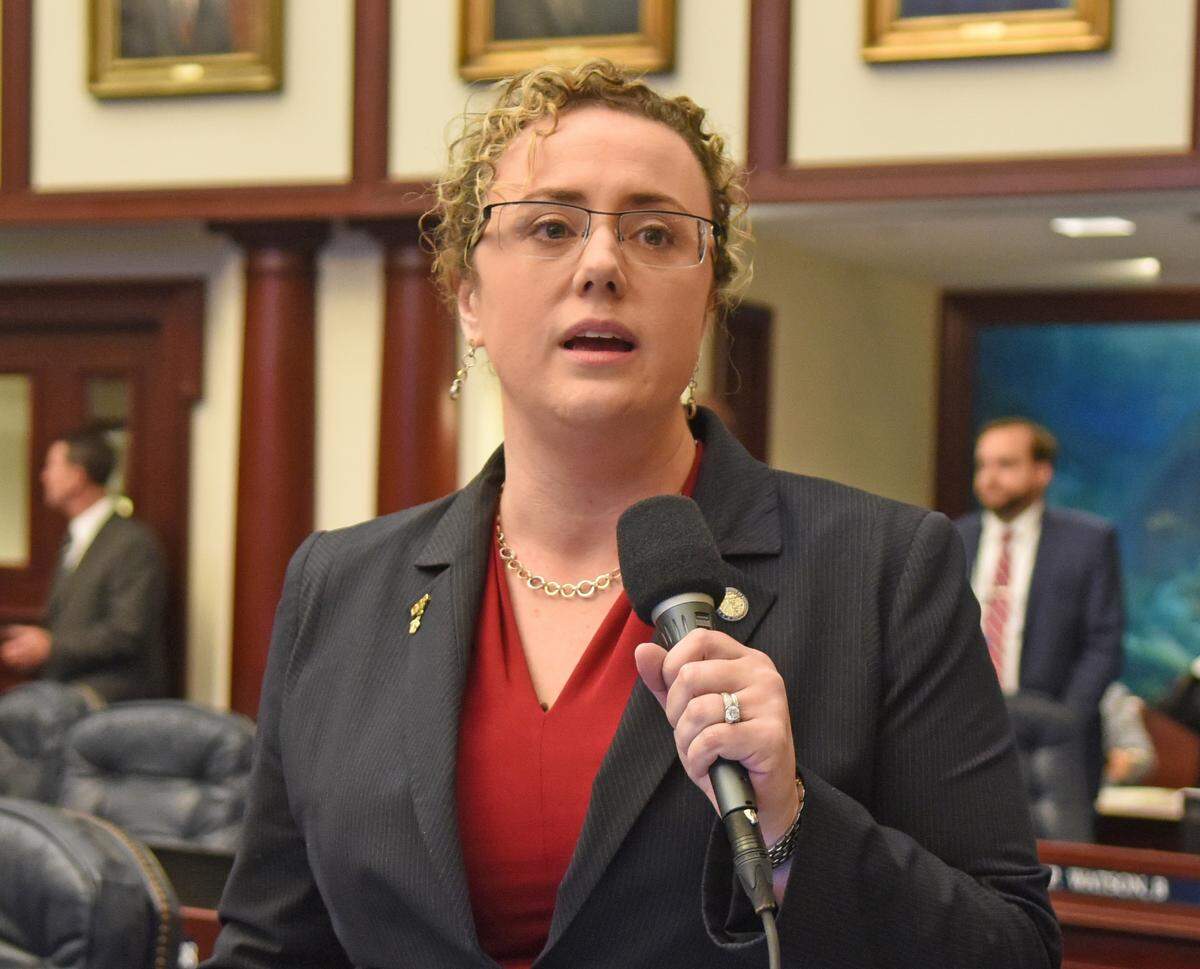 Rep. Erin Grall, R-Vero Beach, speaking on the floor of the Florida House. Grall’s bill requiring parental consent for a minor to obtain an abortion cleared its first committee stop Tuesday.