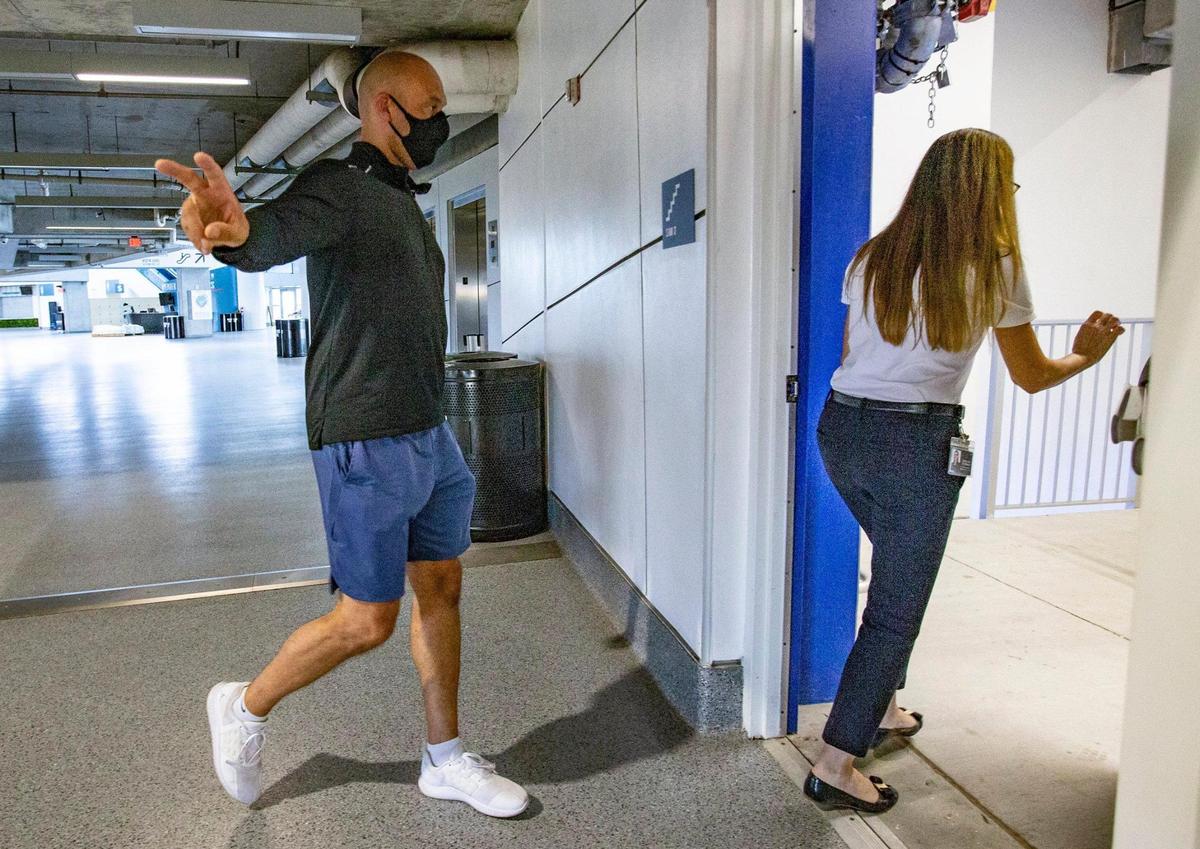 Chief Executive Officer Derek Jeter walks the halls of Marlins Park during first day of Marlins training camp on Friday, July 3, 2020.