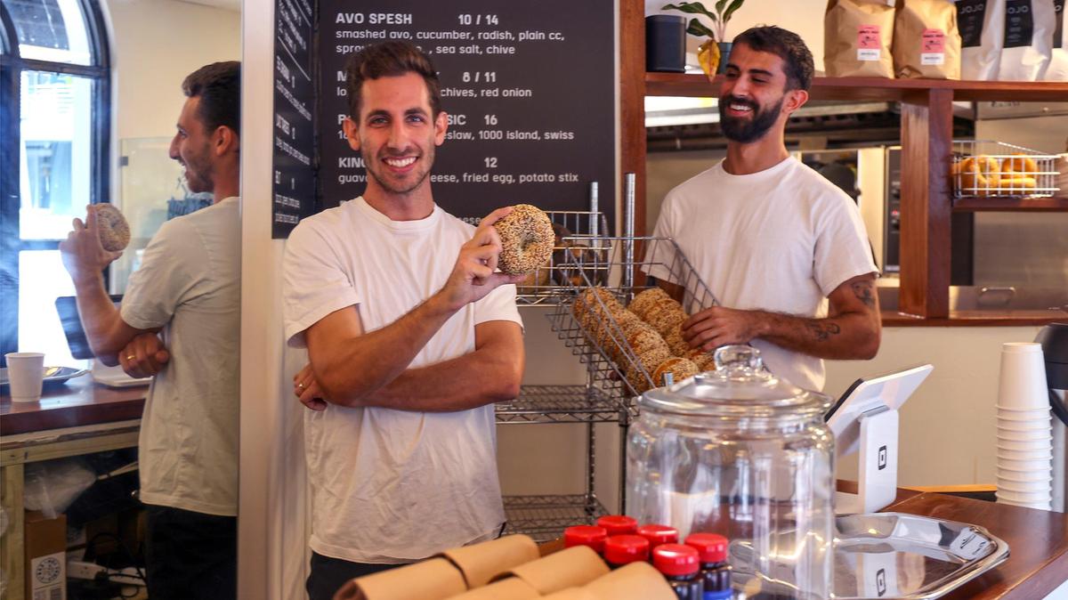 Matteson Koche, 32, left, and Simon Caicedo, 28, right, are opening a new El Bagel in Coconut Grove.