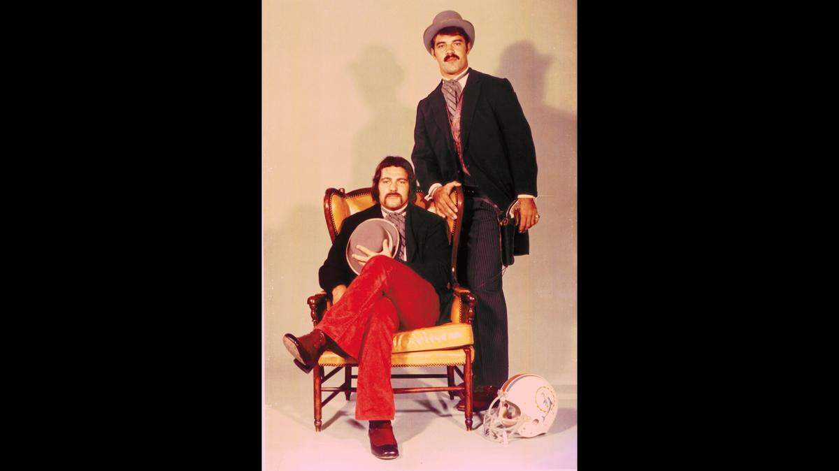 Dolphins running backs Jim Kiick, seated, and Larry Csonka posed as Butch Cassidy and the Sundance Kid.