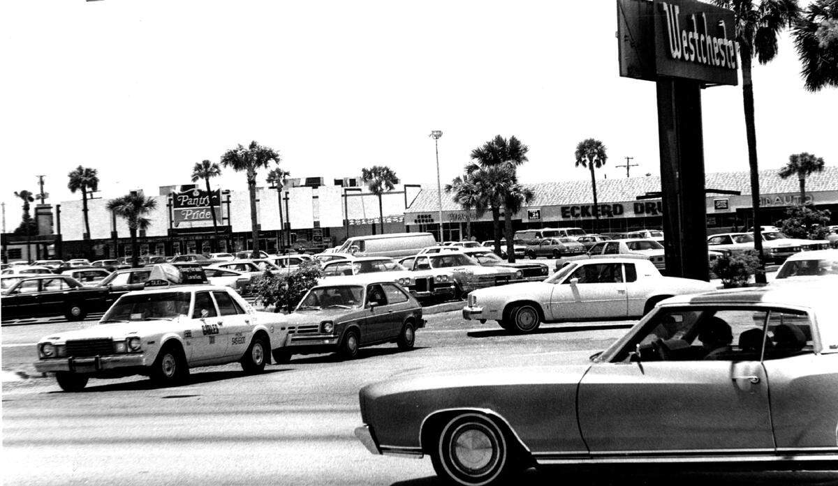 The parking lot at Westchester Shopping Center in 1981.