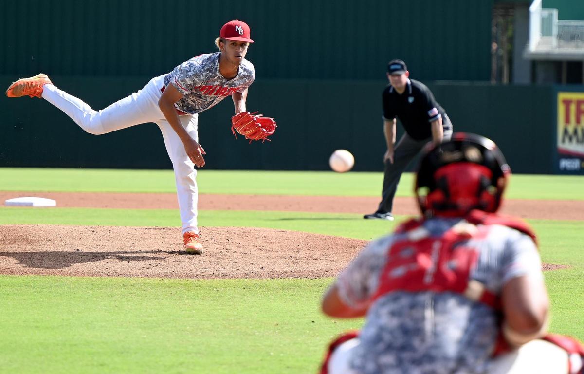 Miami Christian High School Pitcher Chris Diaz (26) on the mound during their state semifinal game with Foundation Academy in Class 2A game Fort Myers, Monday, May 23, 2022.(Photo/Chris Tilley)