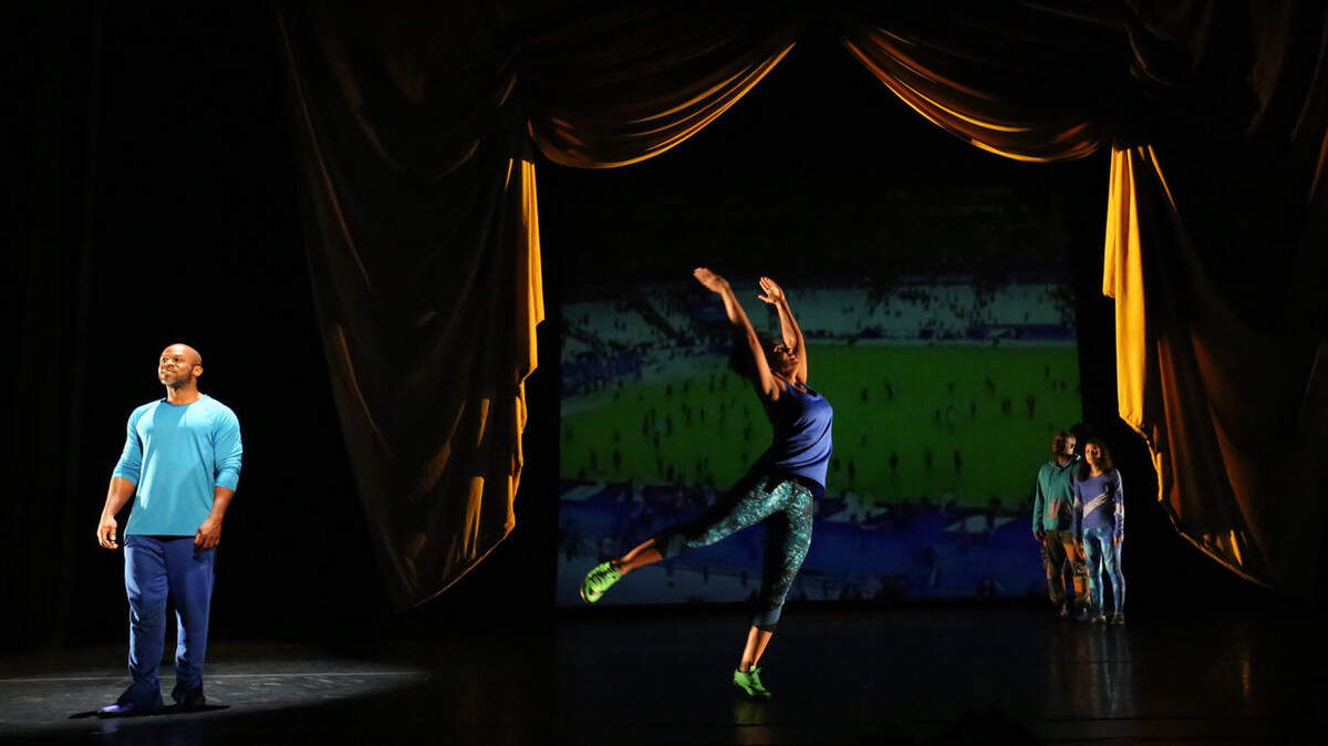 In a show that combines spoken word, dance and rap, Marc Bamuthi Joseph, left, meshes his love of fútbol with social-justice issues.
