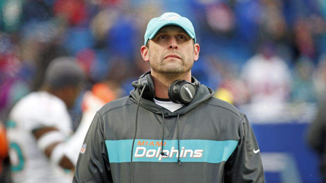 Miami Dolphins head coach Adam Gase paces the sidelines as the Buffalo Bills host the Miami Dolphins at New Era Field, Orchard Park, NY on Sunday, December 30, 2018.