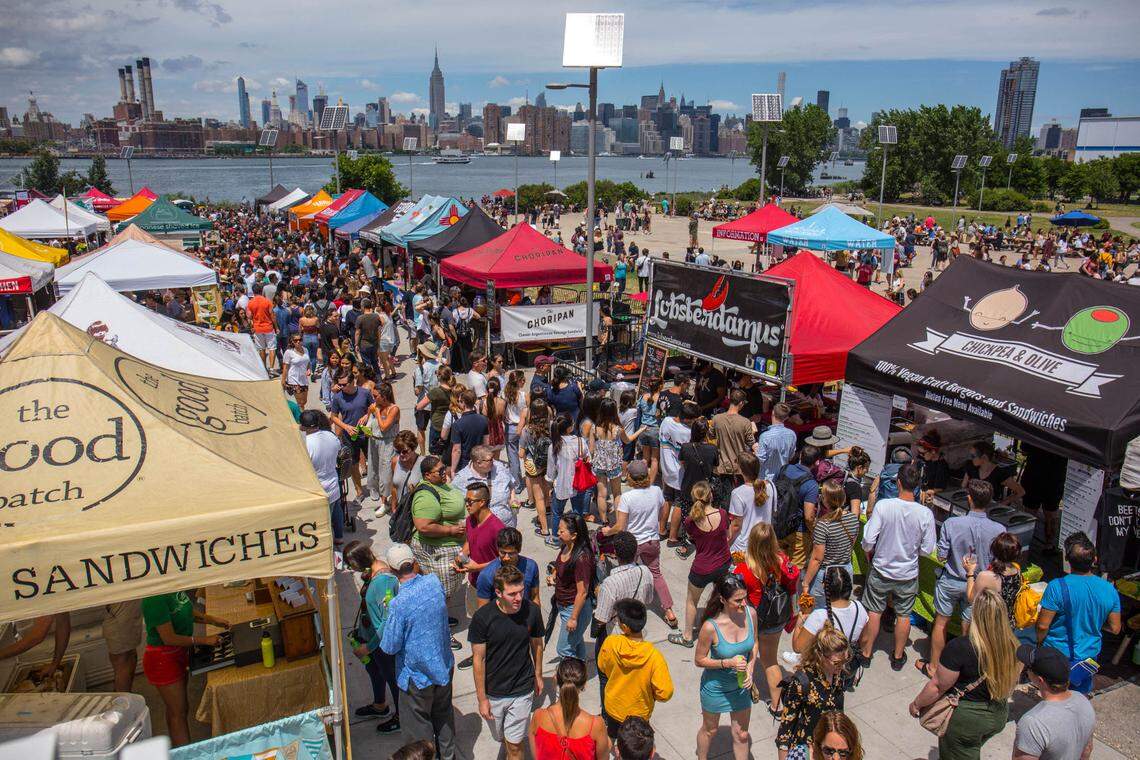 Visitors pack the original Smorgasburg in Williamsburg, New York, which regularly draws 10,000 on the weekends.