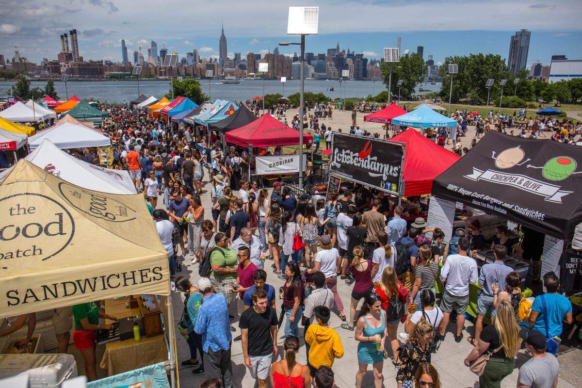 Visitors pack the original Smorgasburg in Williamsburg, New York, which regularly draws 10,000 on the weekends.