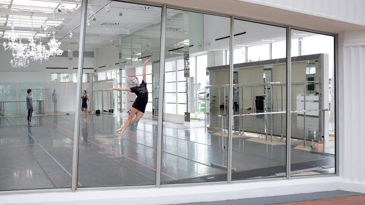 Miami City Ballet dancer Nicole Stalker rehearses in the new pop-up studio space on Lincoln Road.