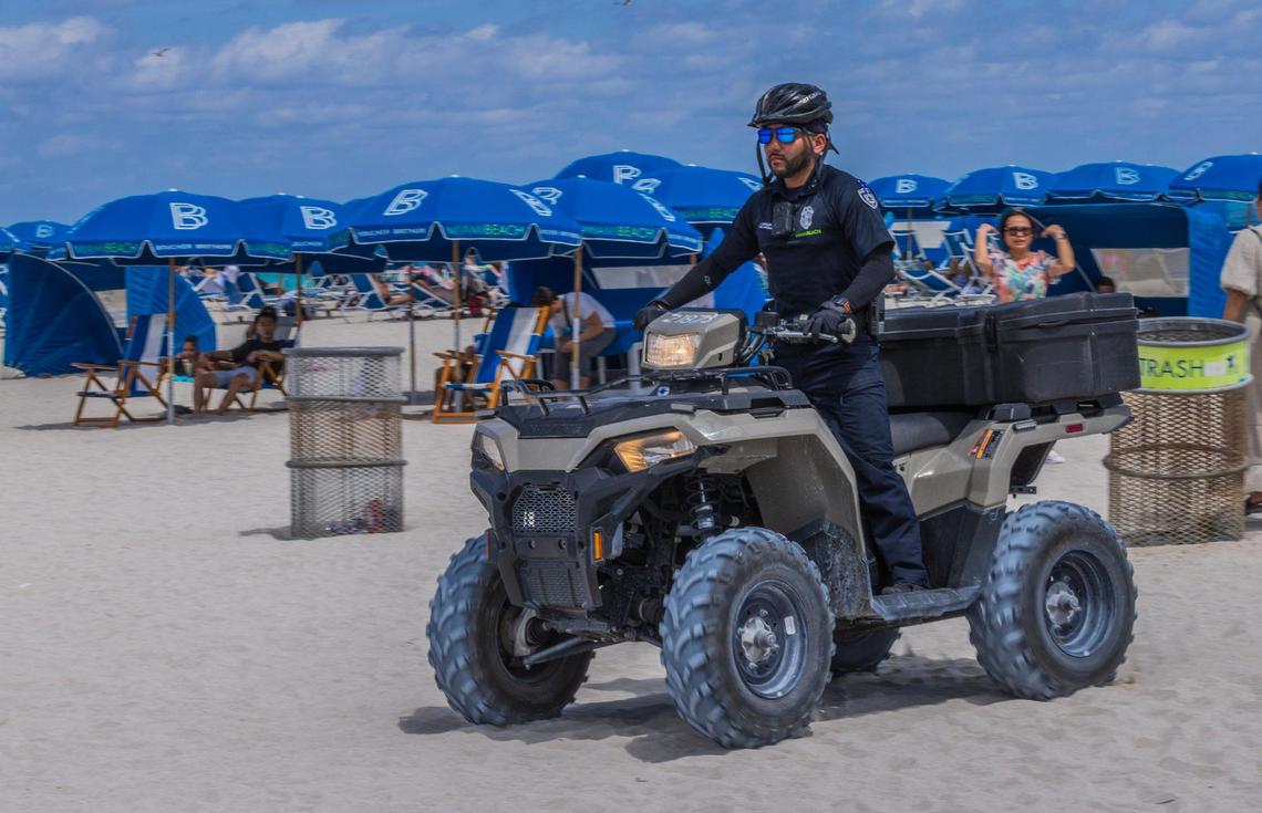 Miami Beach code enforcement officer rides in South Beach, during spring break, in Miami Beach, Florida. on Saturday March 22, 2025.