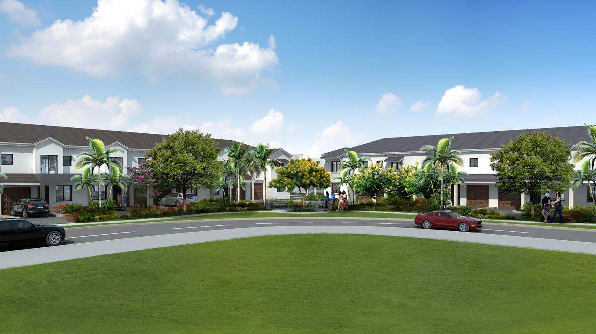 The Related Group and Fontainebleau Development are developing a $150 million rental community in Hialeah. A rendering shows some of the townhouses planned for the development.
