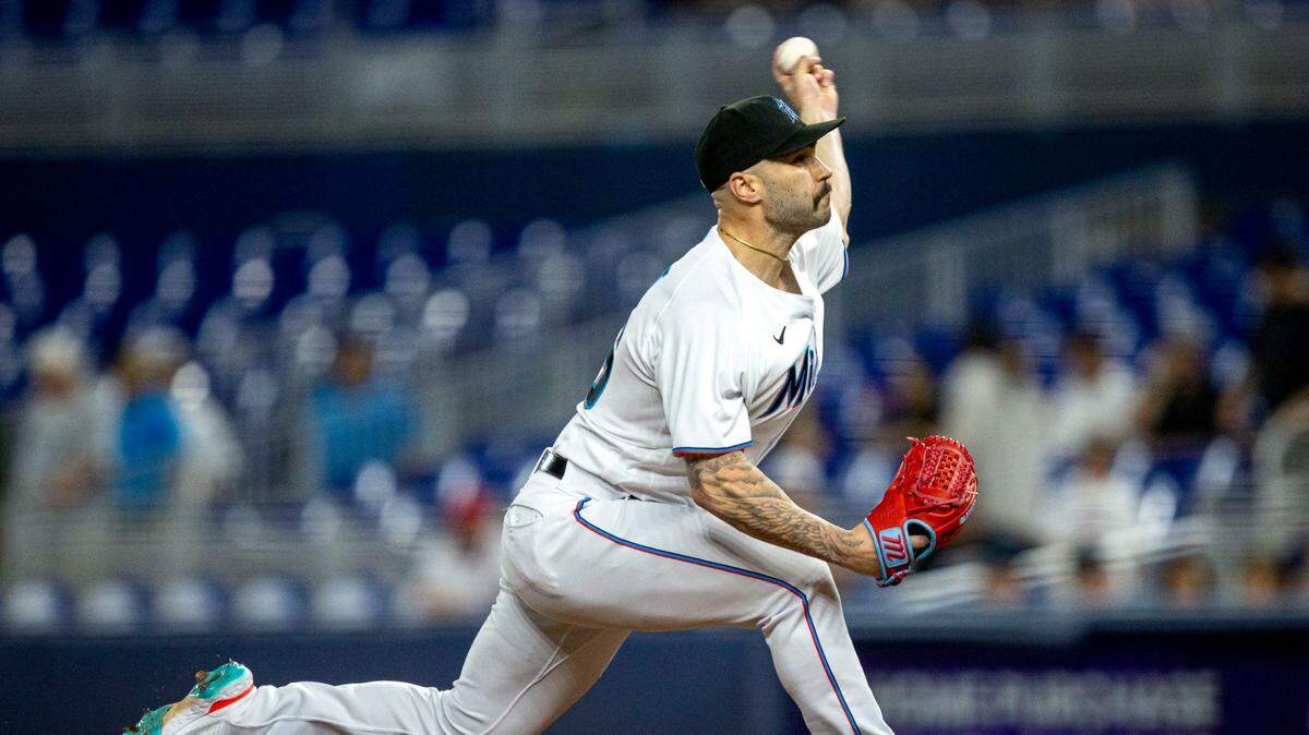 Miami Marlins pitcher Tanner Scott (66) throws the ball during the tenth inning of an MLB game against the Washington Nationals at loanDepot park in the Little Havana neighborhood of Miami, Florida, on Wednesday, June 8, 2022.