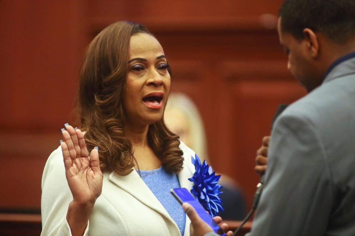 New Sen. Rosalind Osgood, D-Tamarac, is sworn in on the floor of the Senate Tuesday, April 19, 2022, at the Capitol in Tallahassee, Fla.