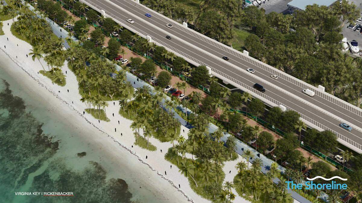 The Shoreline plan, championed by Miami-Dade Commissioner Raquel Regalado, would redesign the Rickenbacker Causeway on Virginia Key by creating express lanes for cars and trucks on a viaduct to Key Biscayne while removing surface asphalt to create acres of expanded beaches, parks and pathways for cyclists and pedestrians.