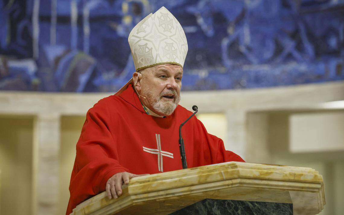 Archbishop Thomas Wenski presides over Good Friday of the Lord’s Passion at St. Mary Cathedral on Friday, April 3, 2026, in Miami.
