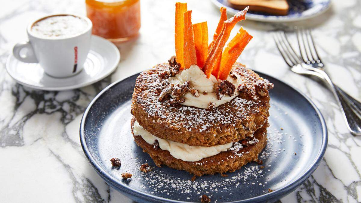 This magical concoction — carrot cake French Toast — is one of the 24-hour breakfast specialties at the new Café Americano on South Beach.