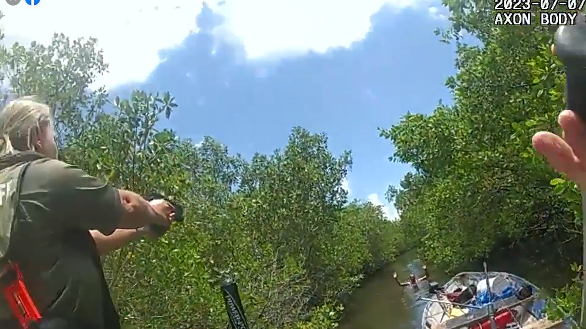 A manhunt deep in wilderness along Florida’s Alafia River took an odd turn when deputies found their suspect — under a boat in the alligator-infested waters.