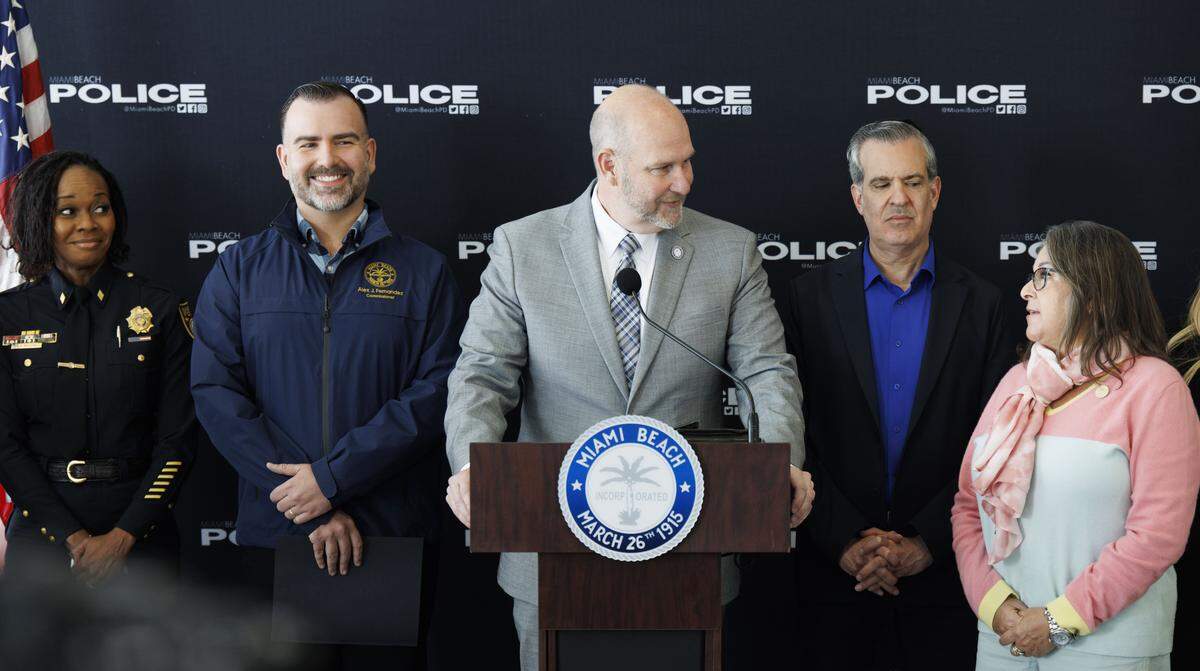 Eric Carpenter, city manager, talks about measures for dealing with spring break in Miami Beach during a press conference on Tuesday, Feb. 24, 2026, at Miami Beach Police Headquarters.